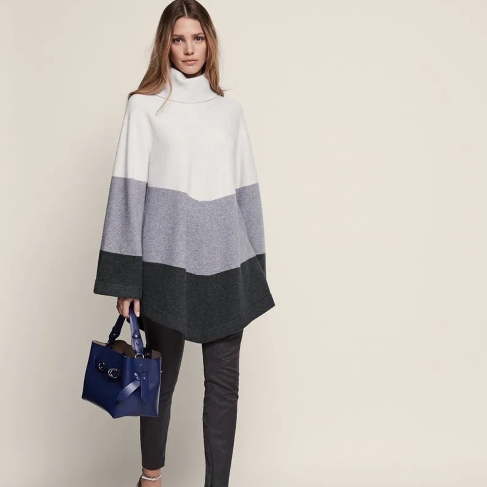 REISS | Yak Wool Blend Ezmae Striped Turtleneck Sweater Poncho
